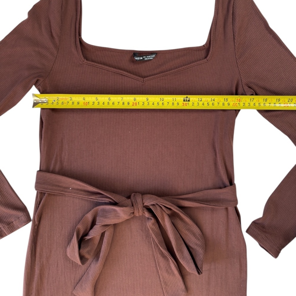 SHEIN NWOT Maternity Chic Sweetheart Neck Belted Dress Midi Timeless Brown L - Picture 10 of 16